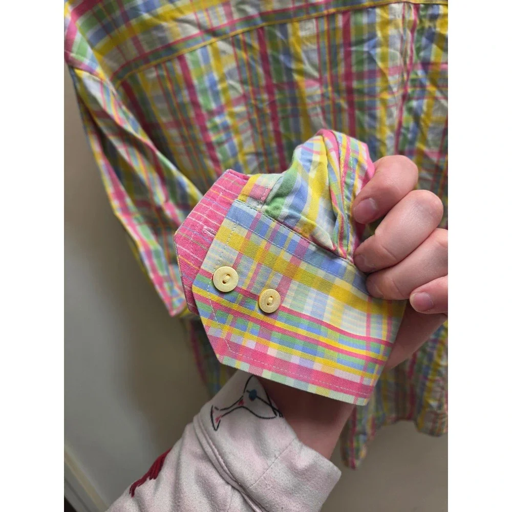 Bugatchi Uomo Mens Large Pastel Plaid Button Down Shirt Long Sleeve Cotton Multi